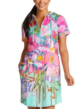 Claire Desjardins Wearable Art Hoodie Dress "Down by the Pond's Edge" Floral M